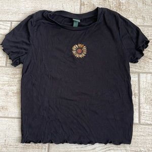 Cute Black Tshirt with Sunflower Embroidery